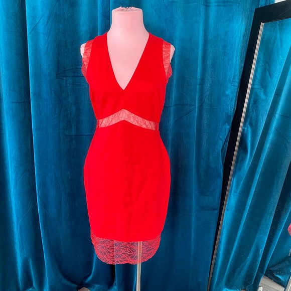 Just Me Dresses & Skirts - Just Me V Neck Bodycon Midi Dress Red